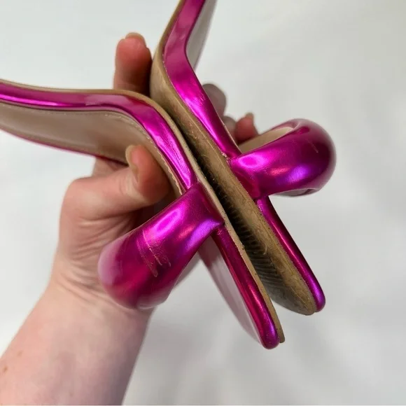 STEVE MADDEN Partay Pink Metallic Bubble Strap Square Toe Stiletto Sandals Heels - Picture 8 of 15